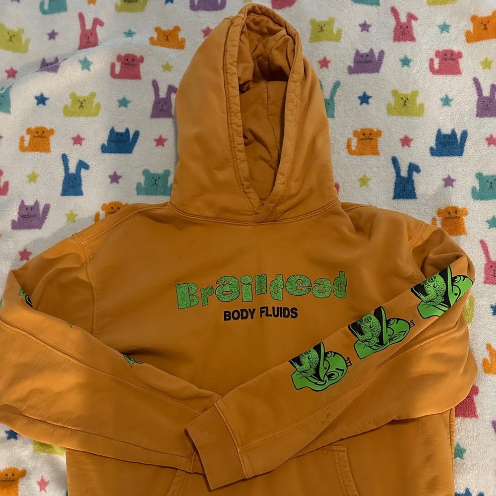 Brain dead TOAD LICKER HOODED SWEATSHIRT - LIGHT BROWN Size L